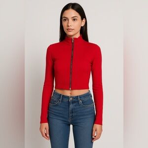 Cotton Citizen Vibrant Red Ribbed Jacket